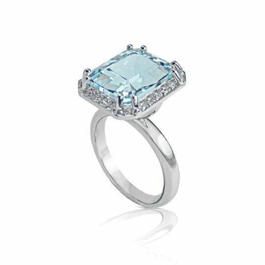 Meg | Emerald Cut Aquamarine & Diamond Engagement Ring image 1