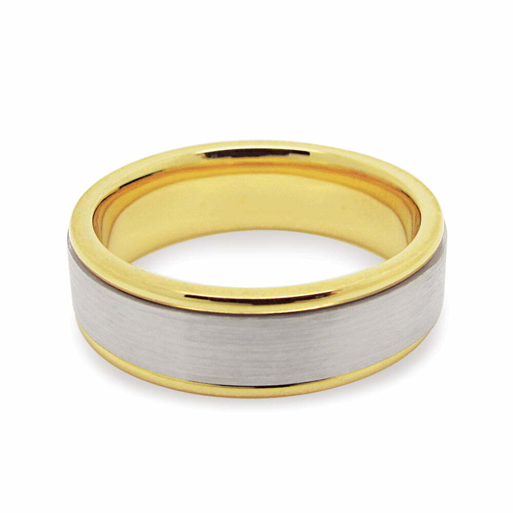 Two Tone Yellow & White Gold Mens Wedding Ring image 1