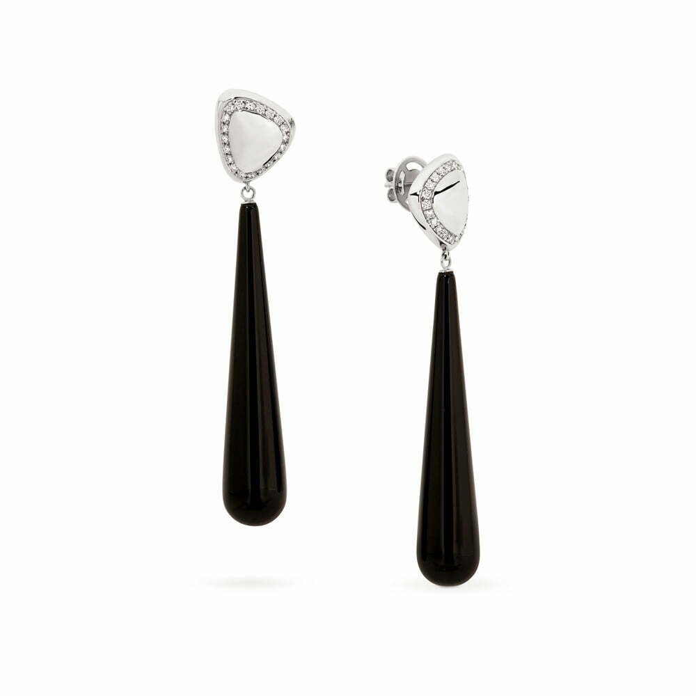 White Gold Pave Diamond & Onyx Pebble Earrings image 0