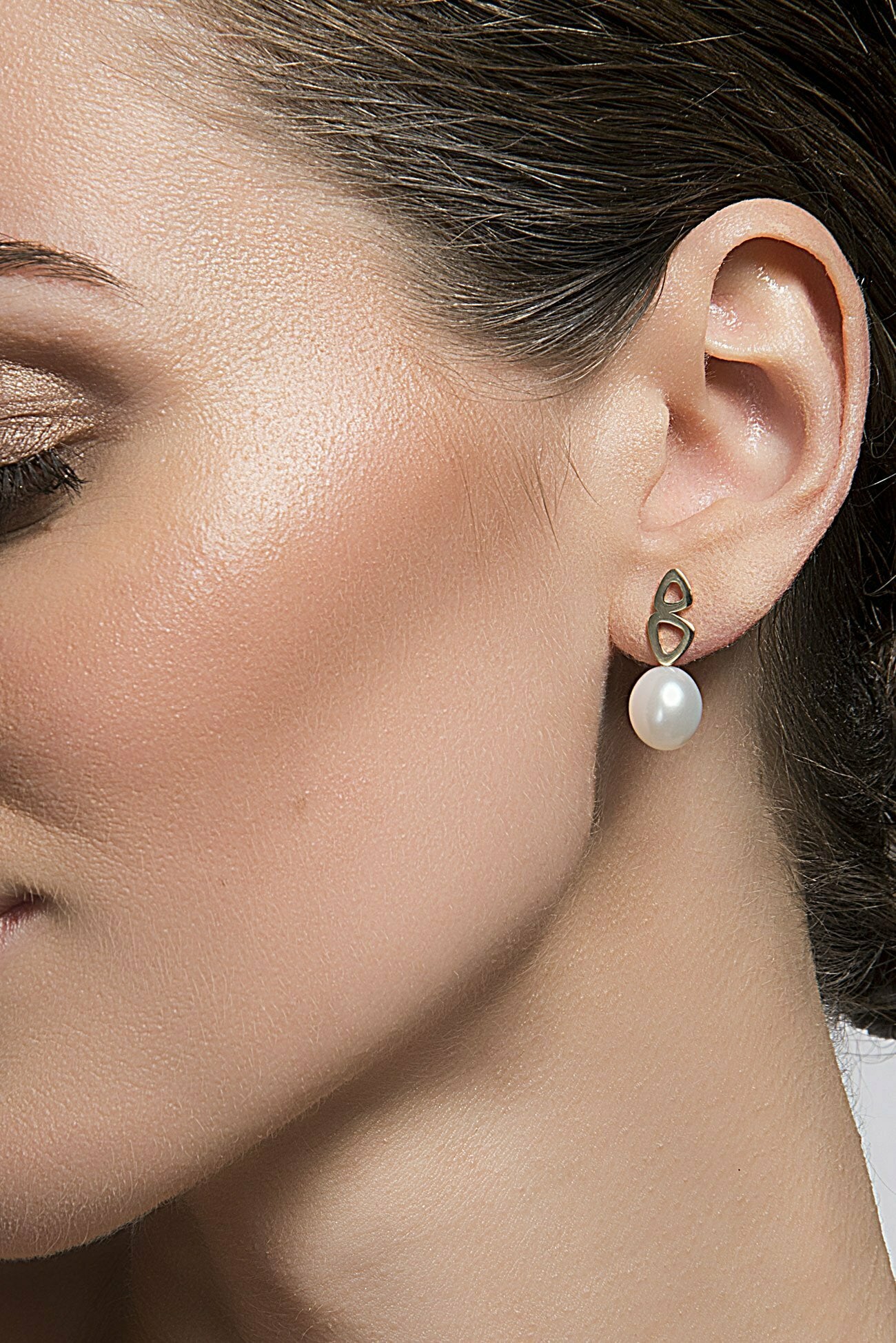 Yellow Gold Pearl Double Pebble Studs image 1