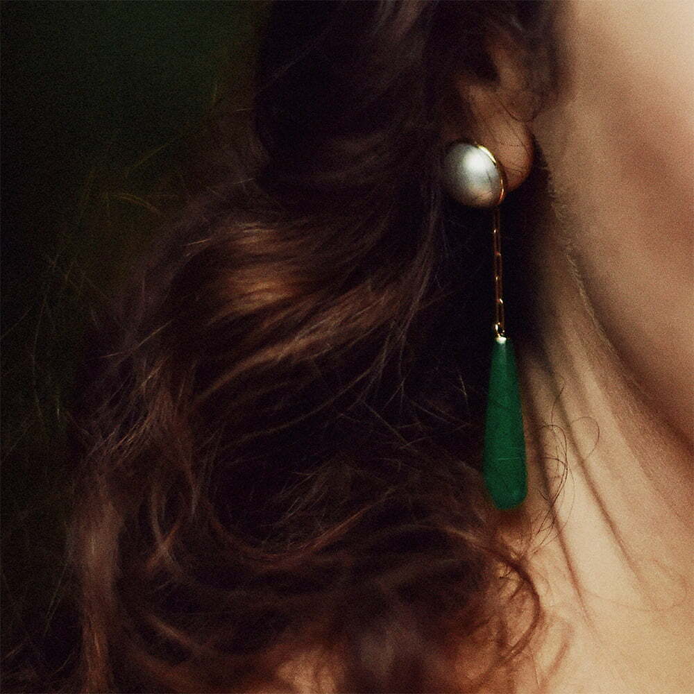 Green Agate & Mabe Pearl Drop Earrings image 1