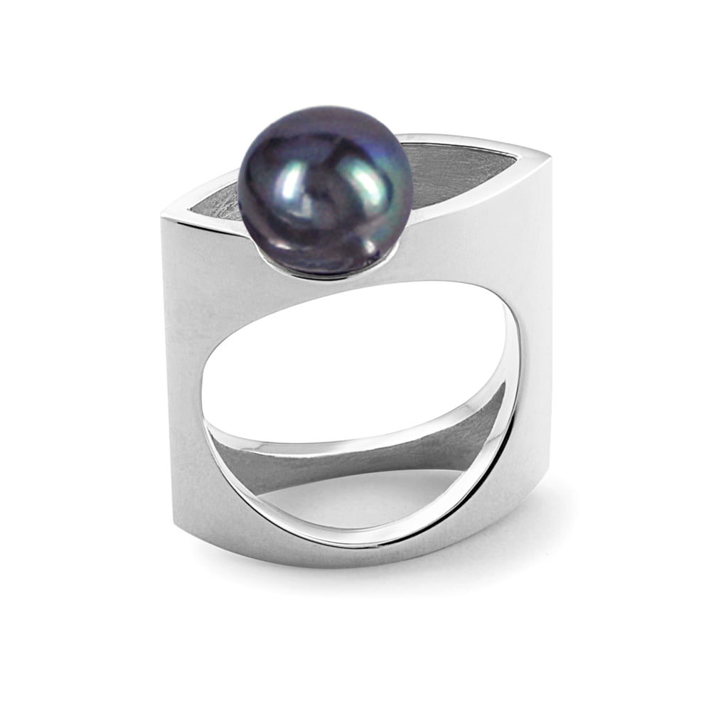 Sterling Silver Black Pearl Marquis Ring image 0