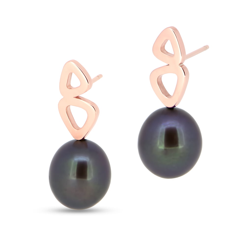 Rose Gold Black Pearl Double Pebble Studs image 0