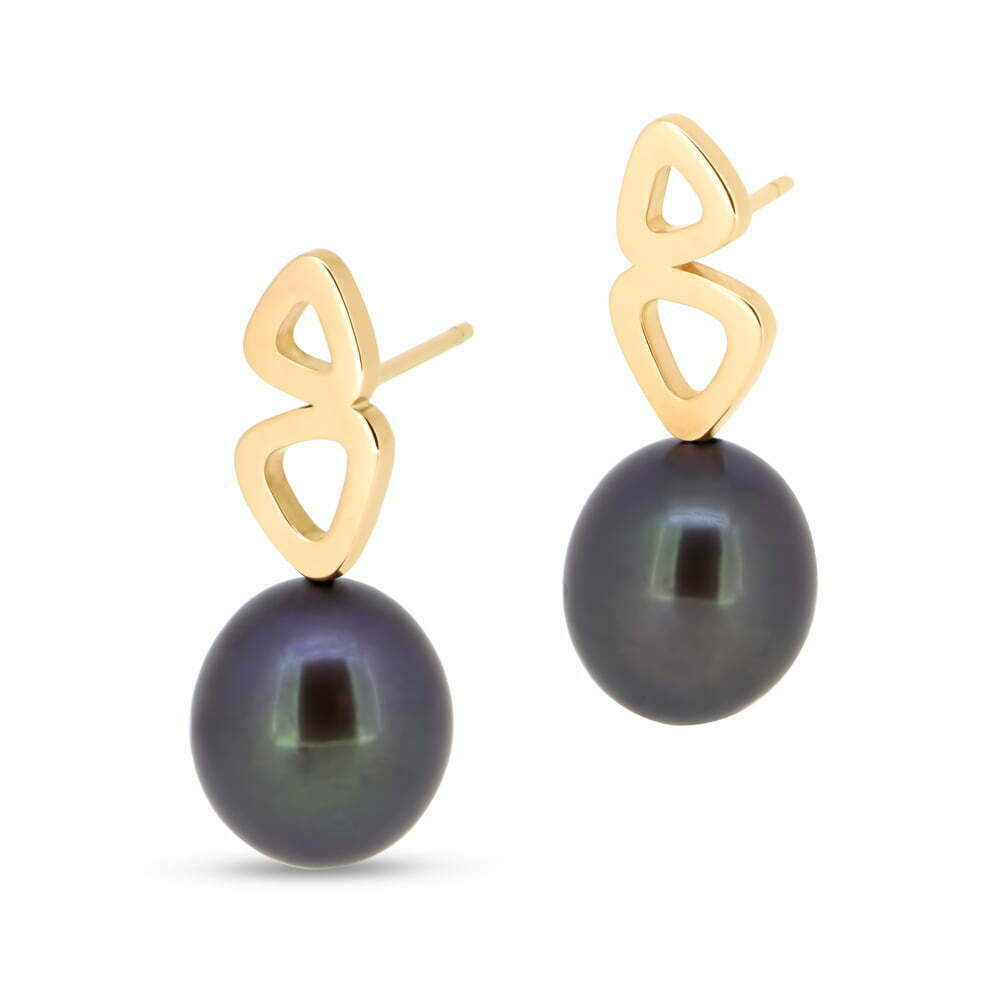 Yellow Gold Black Pearl Double Pebble Studs image 0
