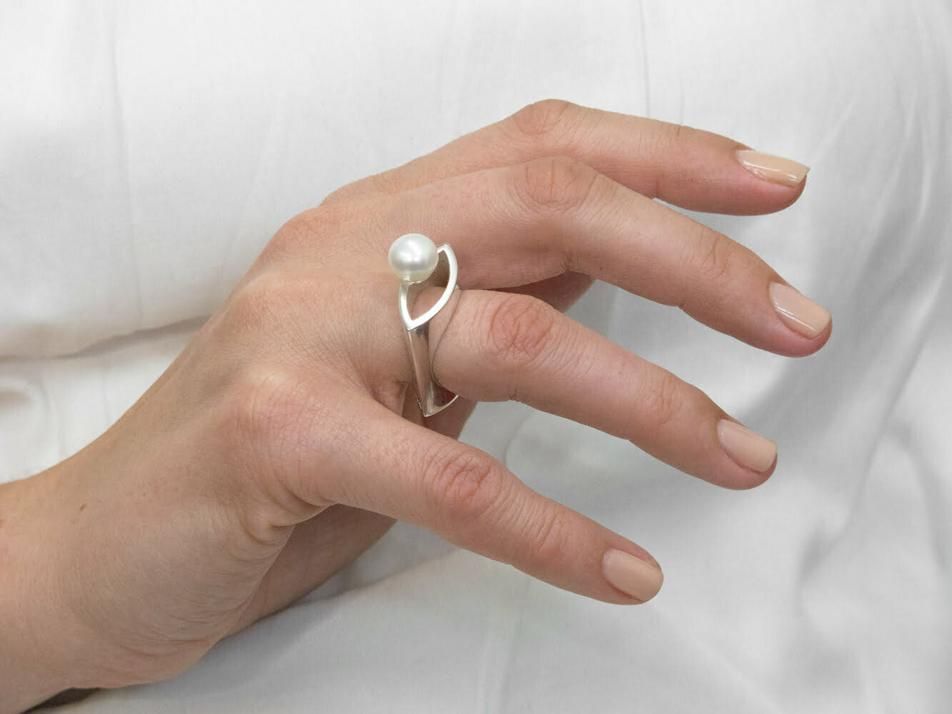 Sterling Silver Pearl Marquis Ring image 1