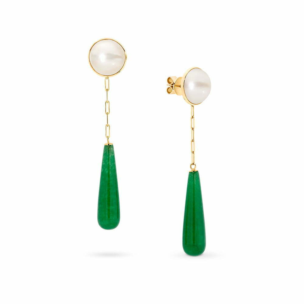 Green Agate & Mabe Pearl Drop Earrings image 0