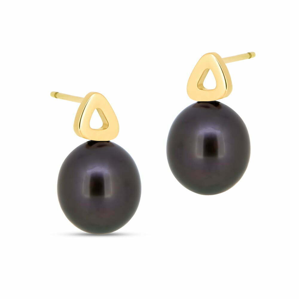 Yellow Gold Black Pearl Pebble Studs image 0