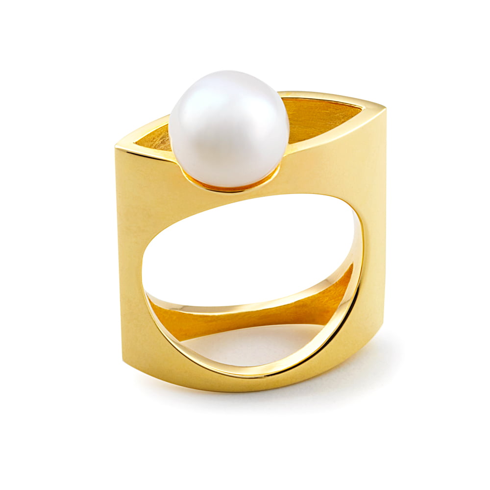 Yellow Gold Pearl Marquis Ring image 0
