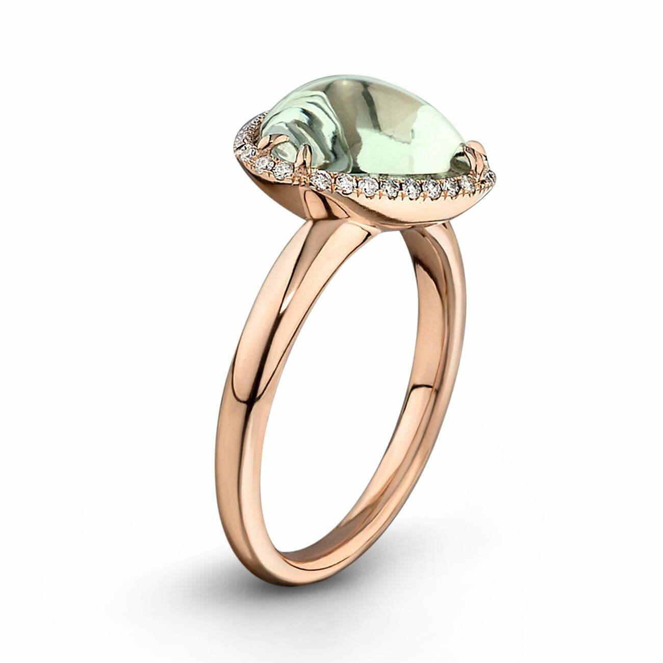 Rose Gold Green Quartz & Diamond Pebble Ring image 1