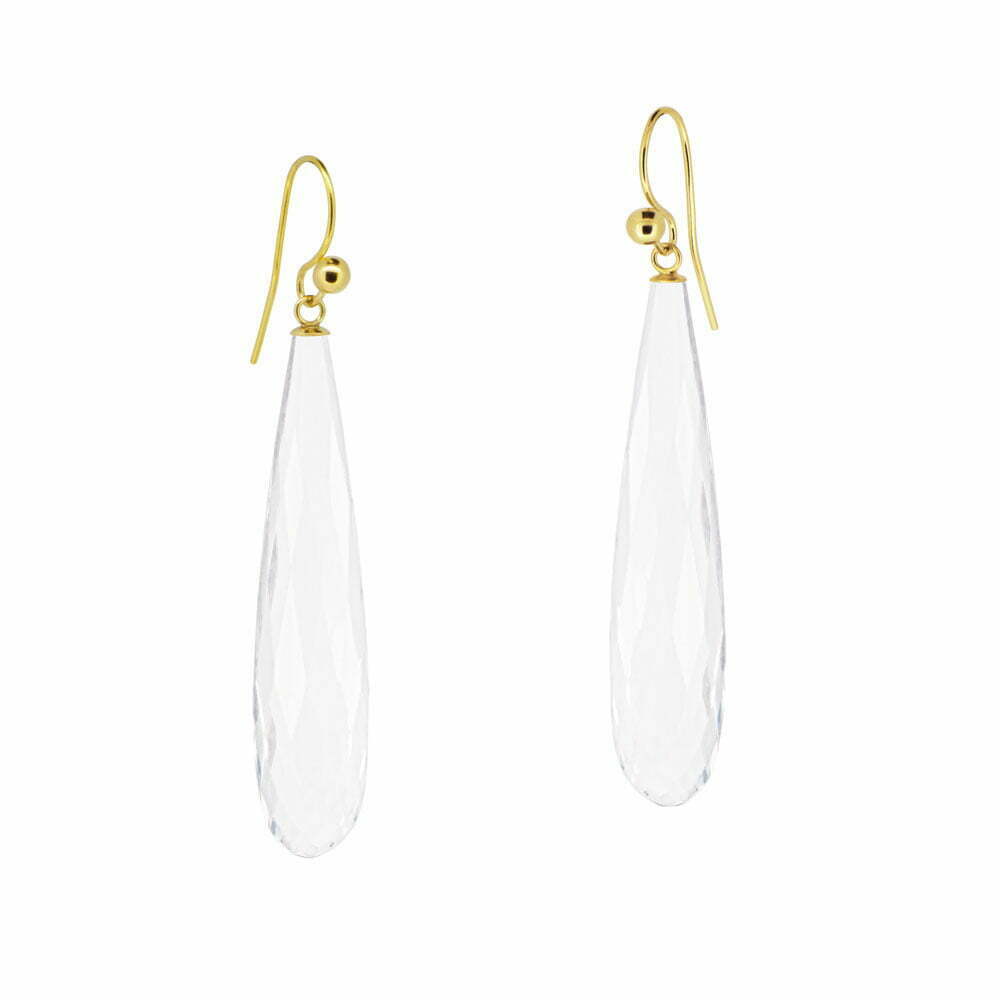 Yellow Gold Clear Quartz Drop Earrings image 0