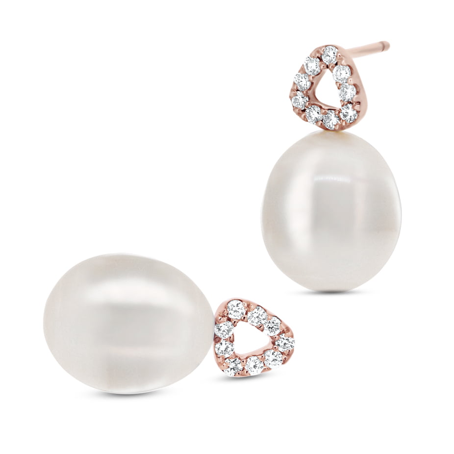 Rose Gold Single Diamonds White Pearl Earrings image 0