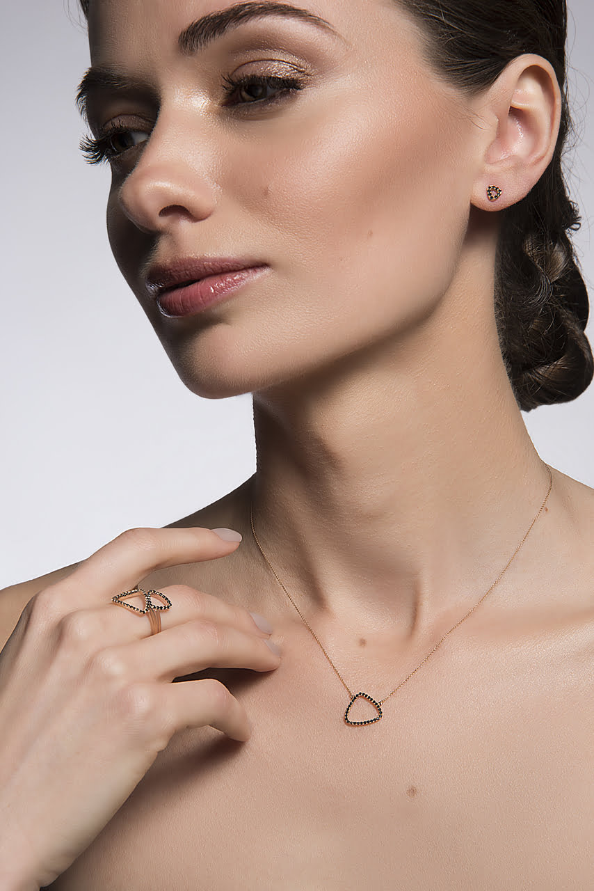 Rose Gold Black Diamond Pebble Pendant image 1
