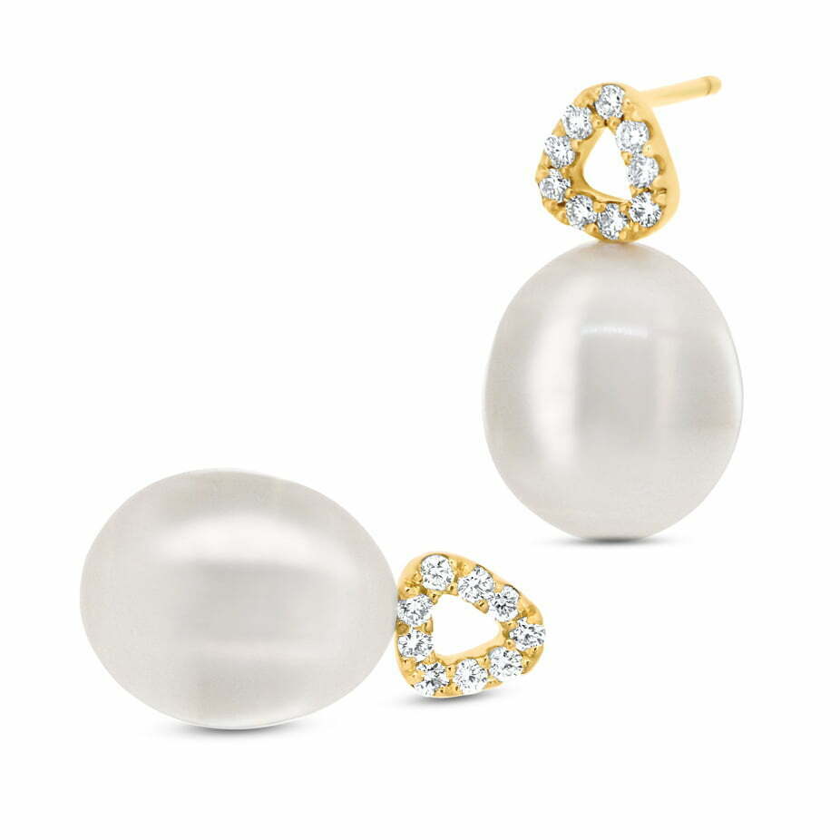 Yellow Gold Pearl & Diamond Pebble Studs image 0