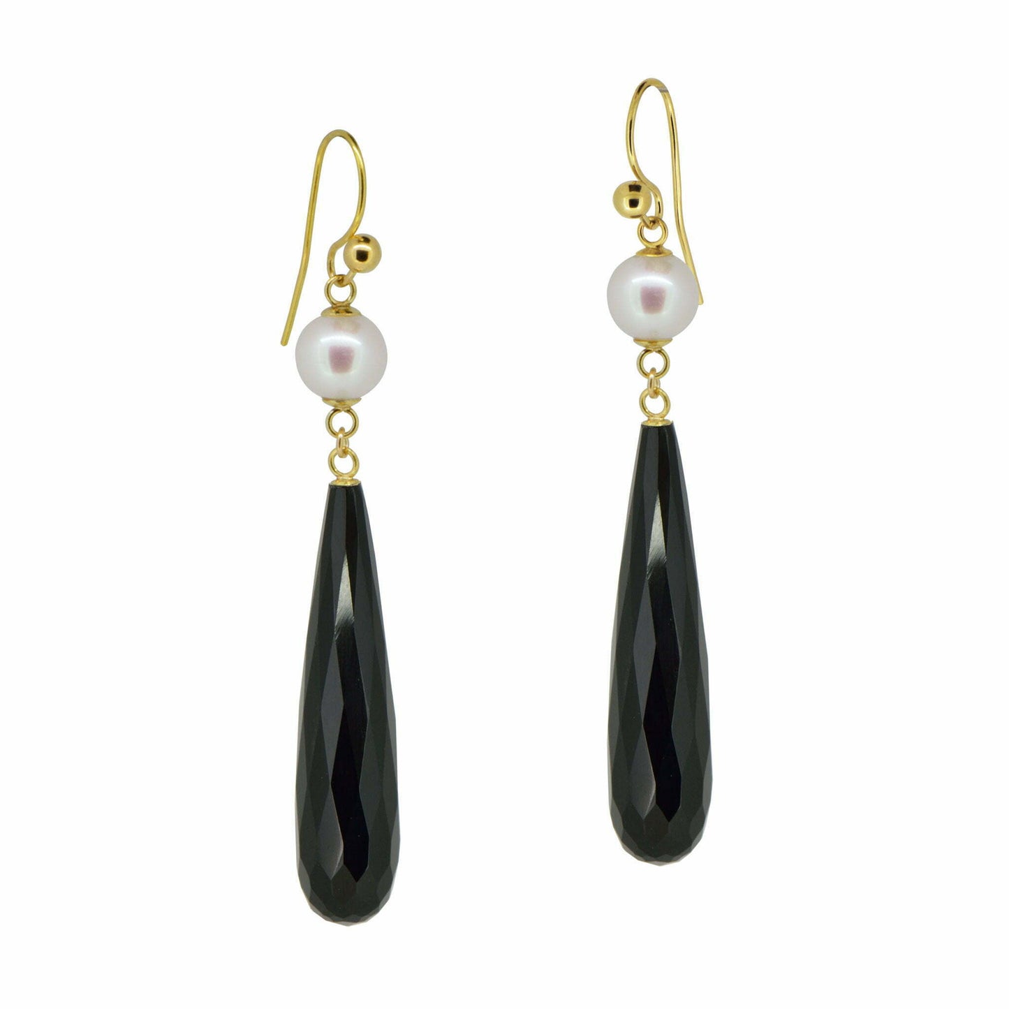 Pearl and Onyx Yellow Gold Drop Earrings image 0
