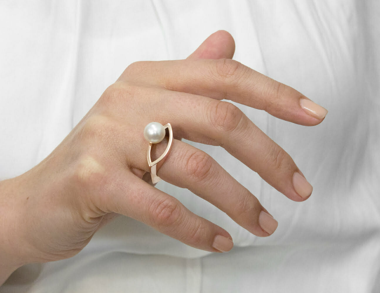 Rose Gold Pearl Marquis Ring image 1