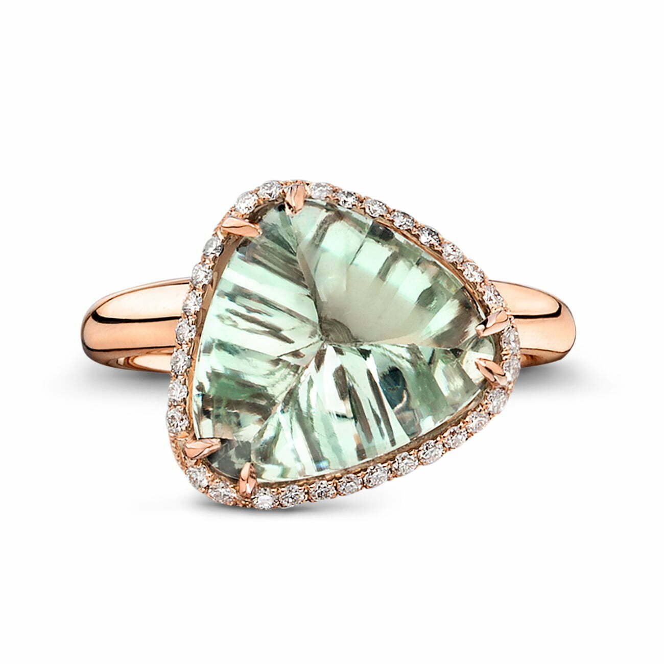 Rose Gold Green Quartz & Diamond Pebble Ring image 0