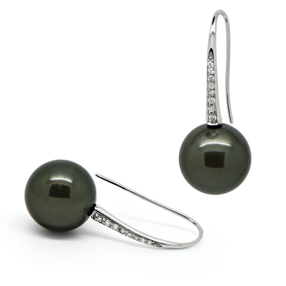 White Gold Diamond & Tahition Classic Hook Earrings image 0