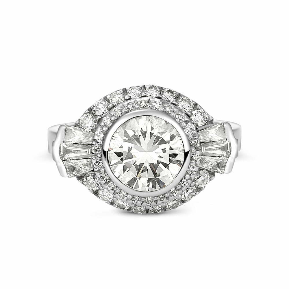 Double Halo and Baguette Engagement Ring image 1