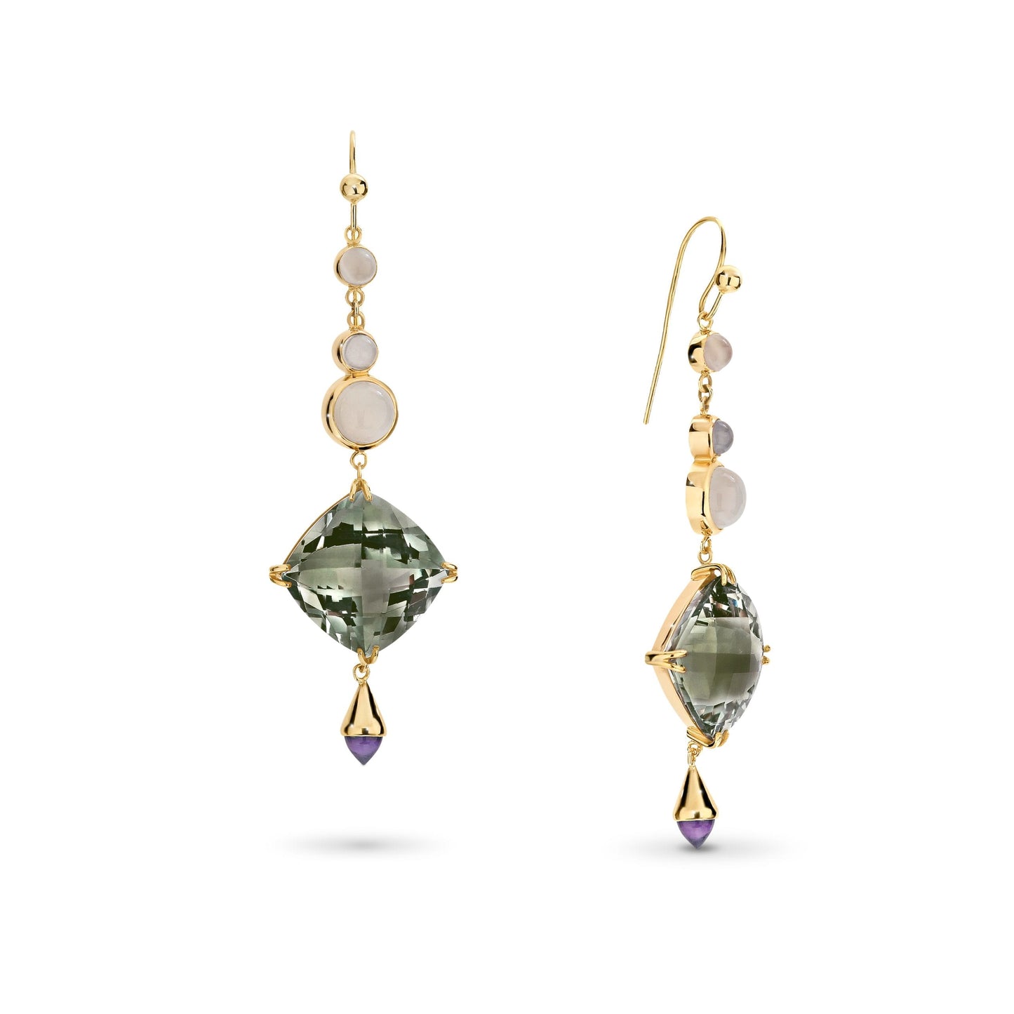 Custom Gold Drop Earrings set with Green and Purple Amethyst image 0