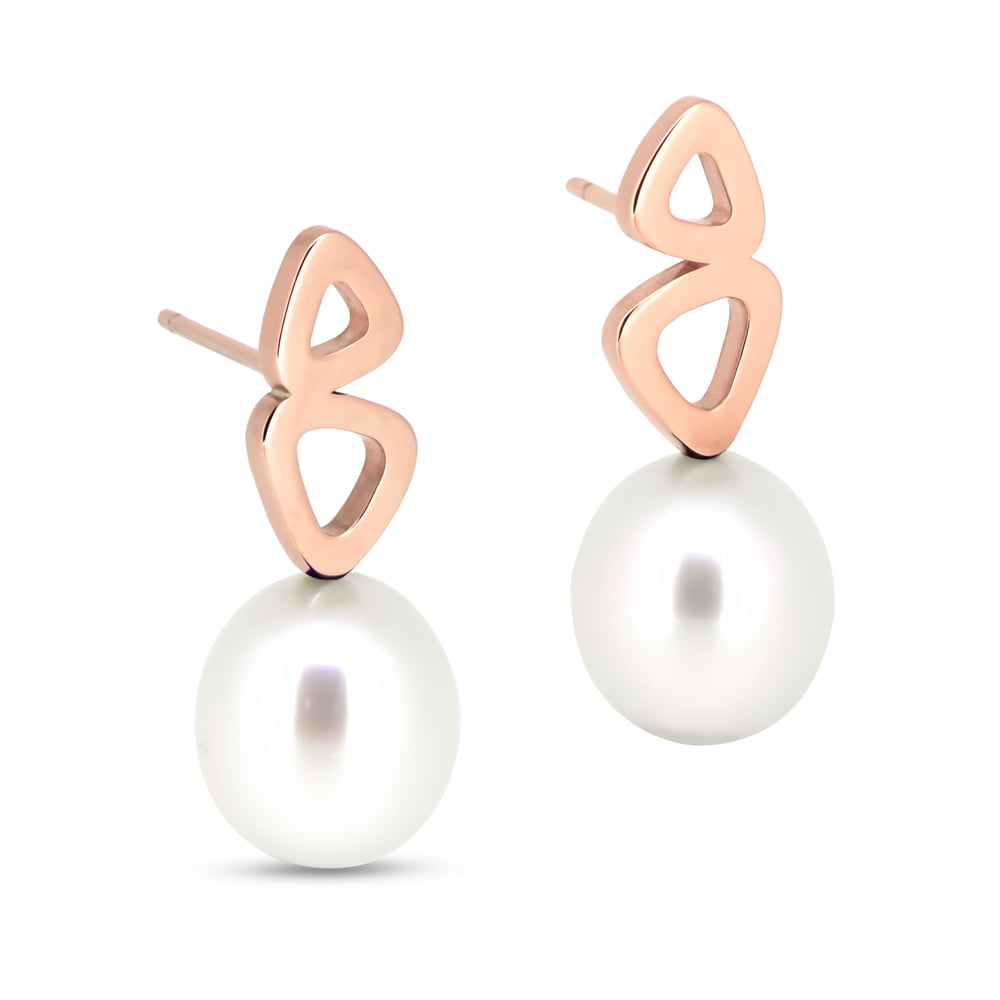 Rose Gold White Pearl Double Pebble Studs image 0