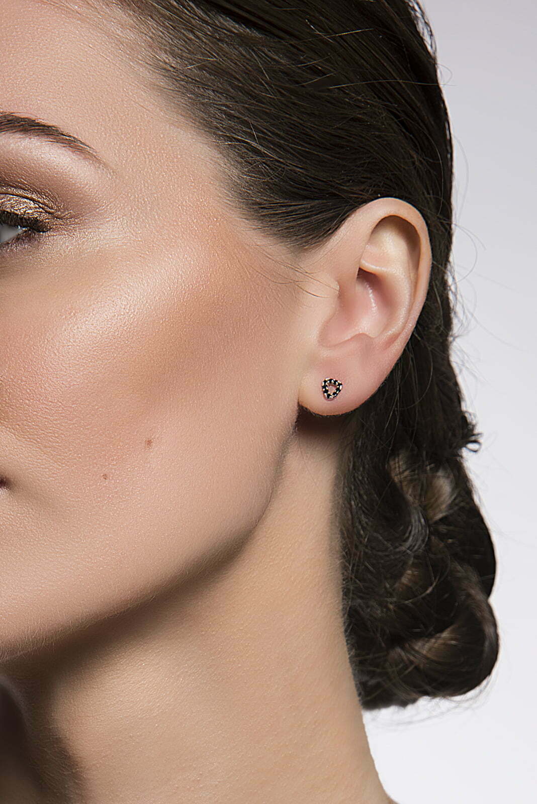 Rose Gold Black Diamond Pebble Studs image 1