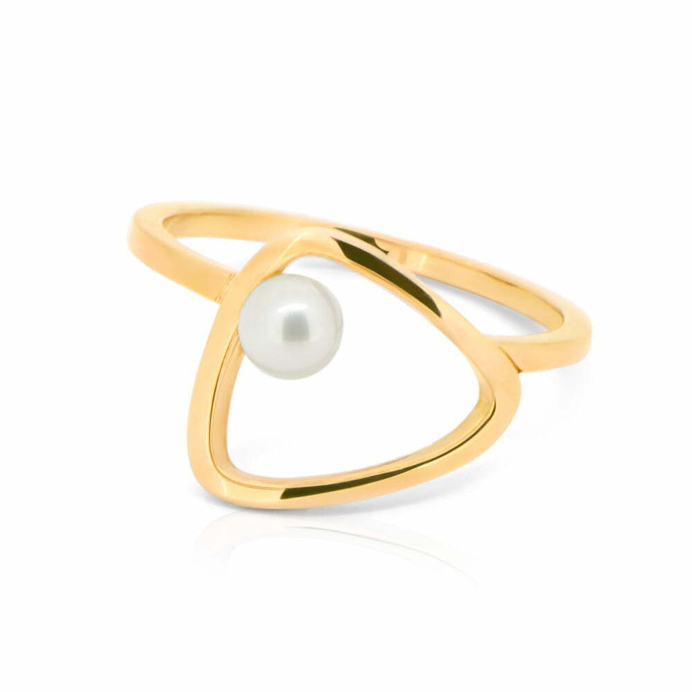 Yellow Gold Pearl Pebble Ring image 0