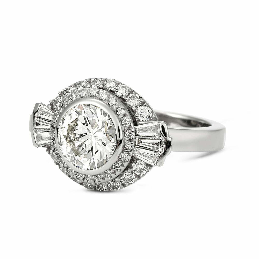 Double Halo and Baguette Engagement Ring image 0