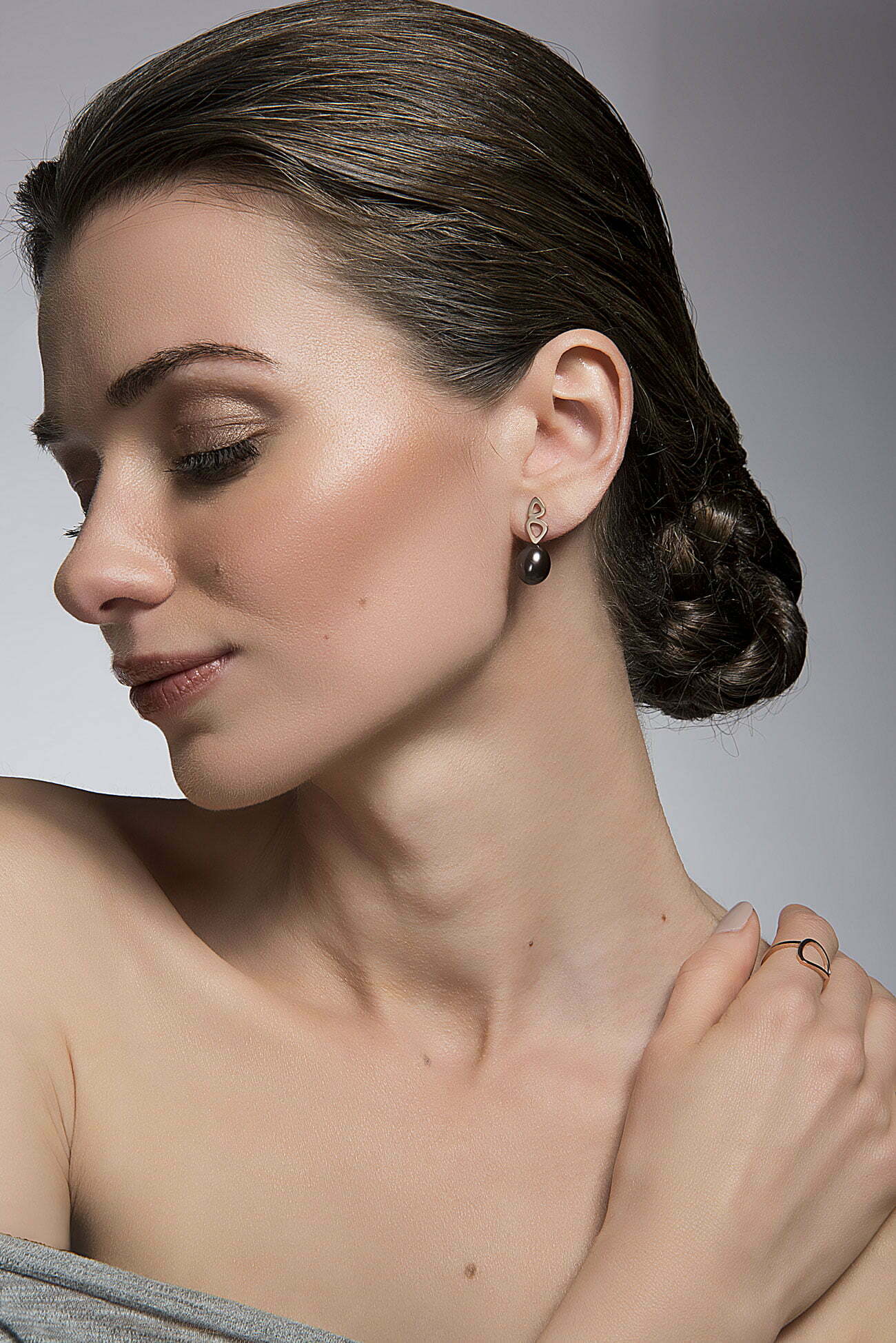 Rose Gold Black Pearl Double Pebble Studs image 1