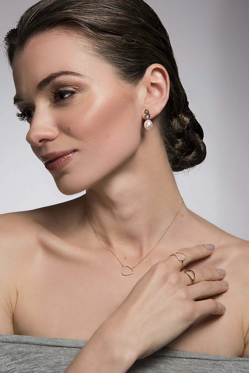 Rose Gold White Pearl Double Pebble Studs image 1