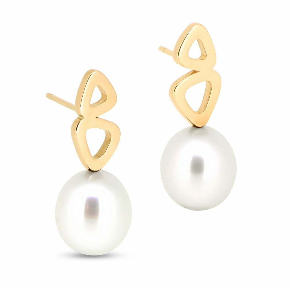 Yellow Gold Pearl Double Pebble Studs image 0