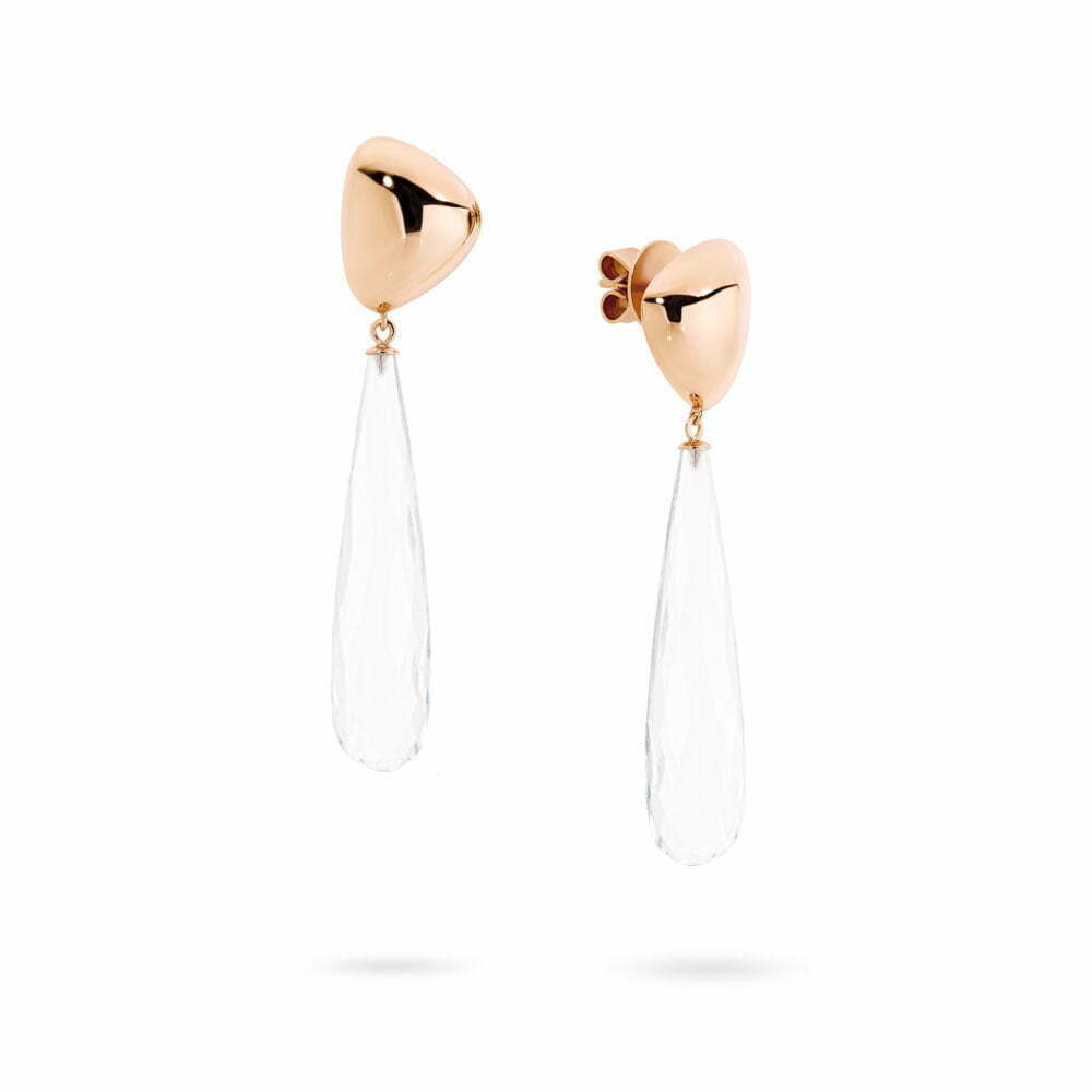 Rose Gold And Clear Quartz Pebble Earrings image 0