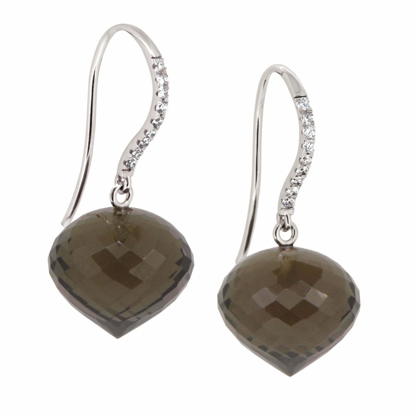 White Gold Diamond and Smokey Quartz Drop Earrings image 0