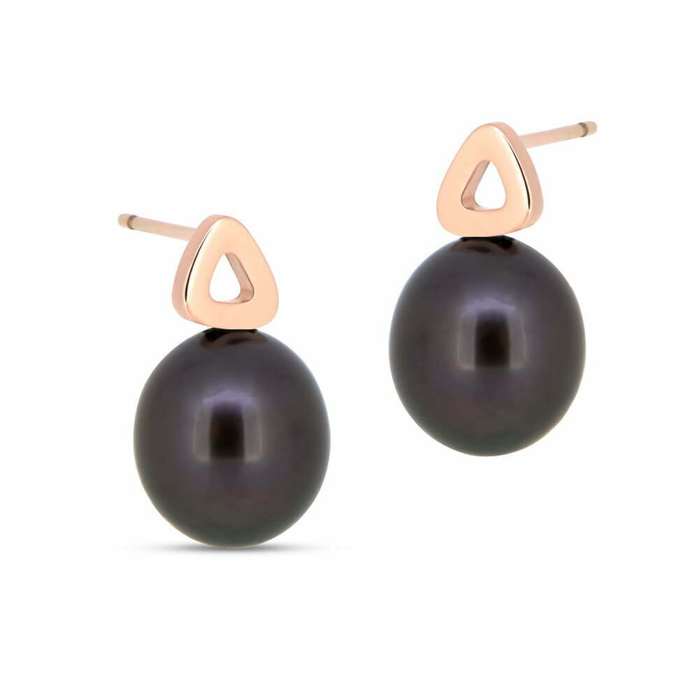 Rose Gold Black Pearl Pebble Studs image 0