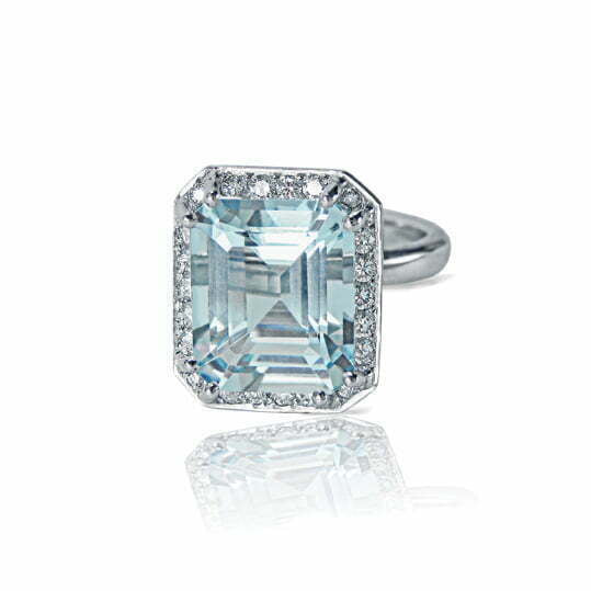 Meg | Emerald Cut Aquamarine & Diamond Engagement Ring image 0