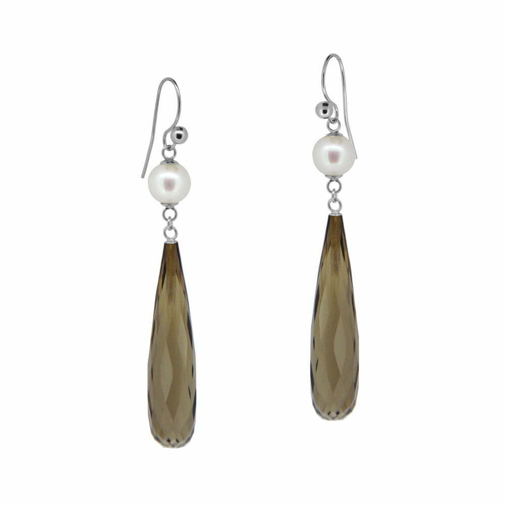 Pearl and Smoky Quartz White Gold Drop Earrings image 0