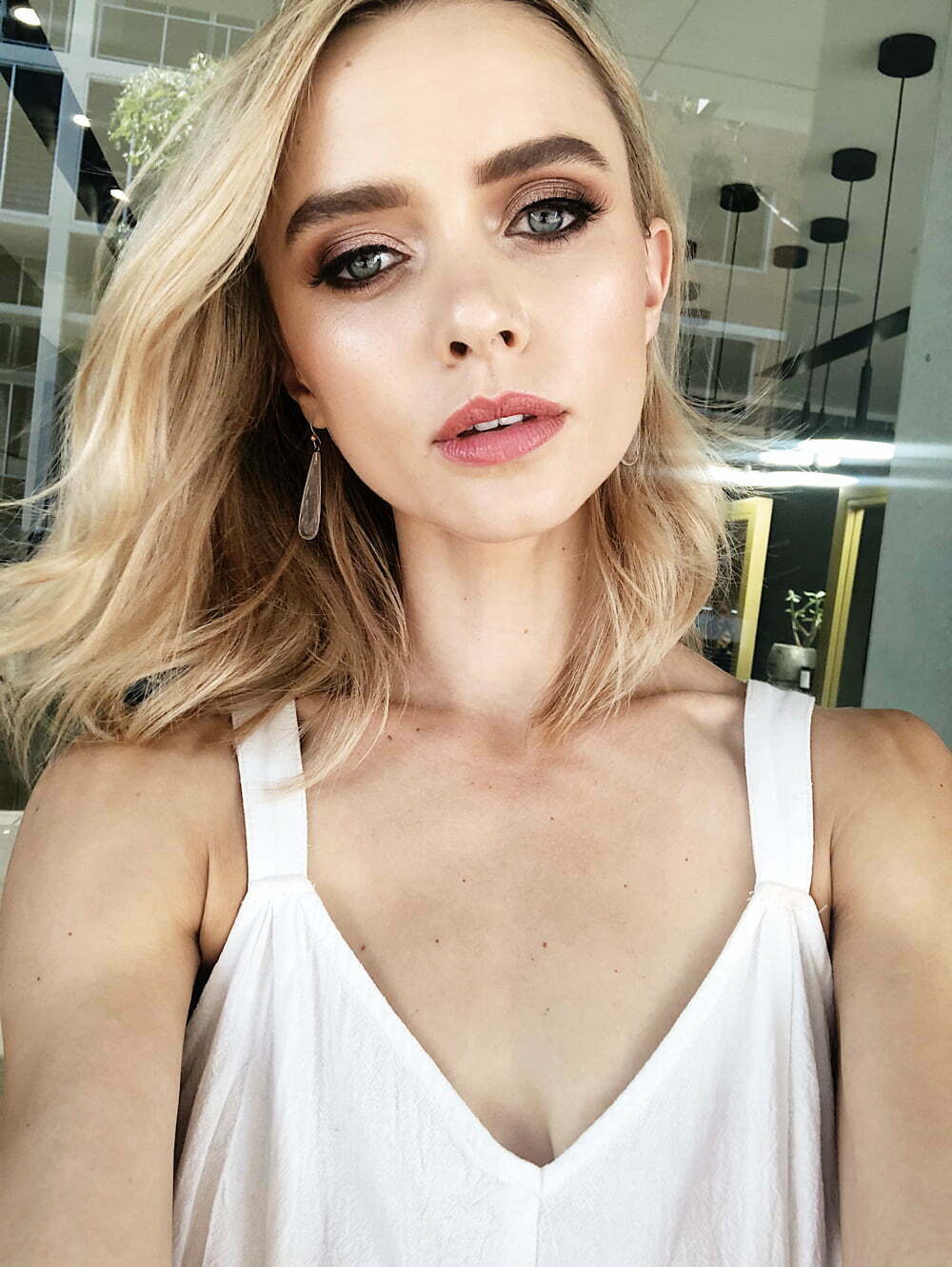 Yellow Gold Clear Quartz Drop Earrings image 1